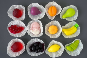 Exclusive fruit marmalade in the form of fruits and berries. Fruit jelly	