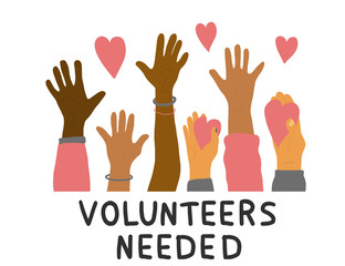 Volunteers hands up concept. Vector simple design