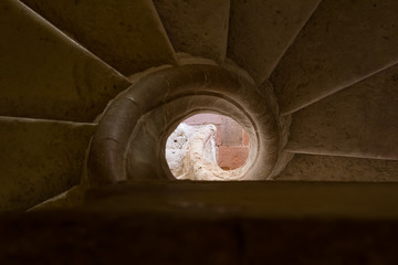 interior spiral staircase of an old church