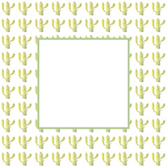 Square frame of watercolor cactus and hearts on a white background. Use for invitations, birthdays, menus.
