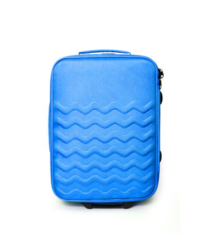 Blue Travel Suitcase Isolated On White Background With Clipping Path