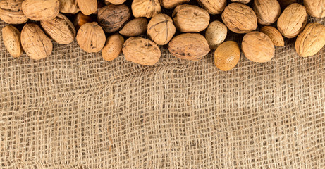 set of nuts isolated on fabric background