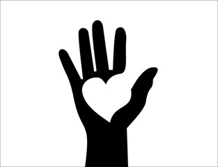Raised hand with heart on its palm. Help, charity and love concept. Flat design