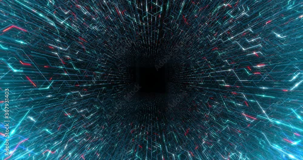Poster 4k seamless loop abstract futuristic electronic circuit board. electrical signals flowing in electri