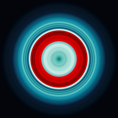Colorful abstract bright circle , circular lines , radial striped texture in blue and red tones on black background. Round pattern