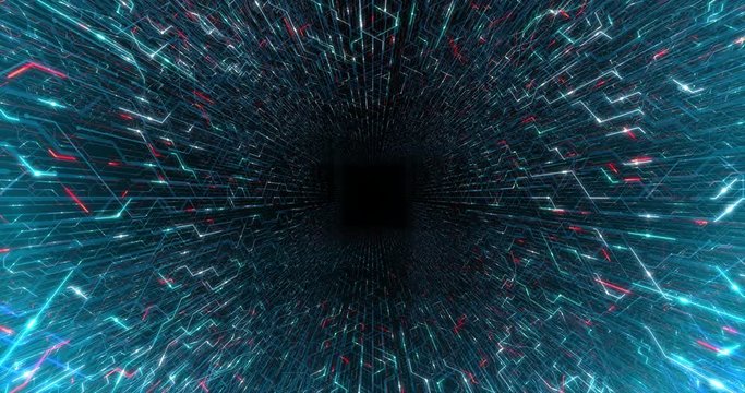 4K seamless loop abstract futuristic electronic circuit board. Electrical signals flowing in electrical conductors PCB. neural network and big data. artificial intelligence, matrix. 3D render