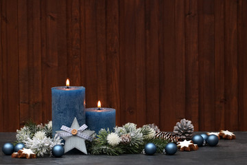 Christmas decoration in front of wood background