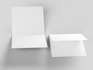 Brochure in square format folded to two - mockup. 3d illustration