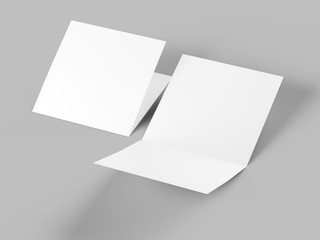 Brochure in square format folded to two - mockup. 3d illustration