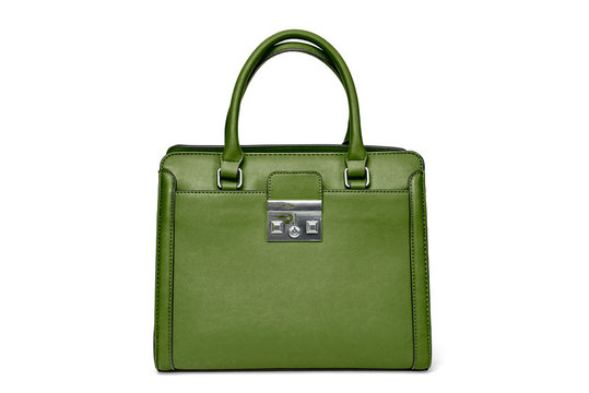 Green fashion purse handbag on white background isolated
