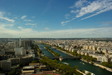 Paris and Seine from above in sunny day