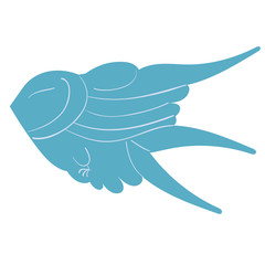 Blue bird simple silhouette. Graphic element. Vector, isolated.