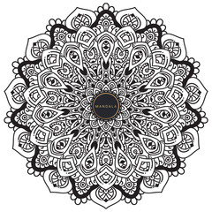 Black and white mandala vector isolated on white. Vector hand drawn circular decorative element.