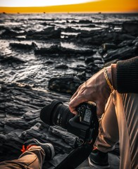 Naklejka premium man with digital camera