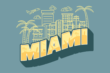Miami city lettering EPS10.Vector - obrazy, fototapety, plakaty