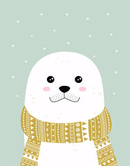 winter card with cute seal