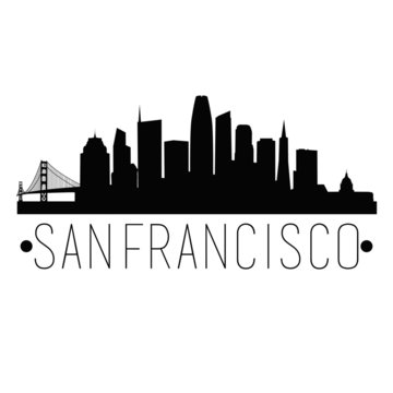San Francisco California Skyline. Silhouette City Design Vector. Famous Monuments Travel Landmark.