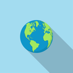 Planet Earth icon in a flat design with shadow