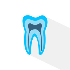 blue tooth. Simple icon with long shadow on a white background.