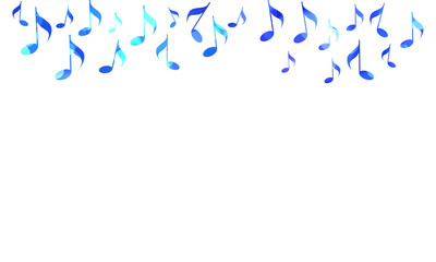 Fototapeta na wymiar Decorative blue music notes top border on white background, abstract illustration