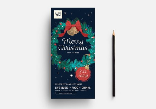Merry Christmas Rack Card Layout with Christmas Wreath