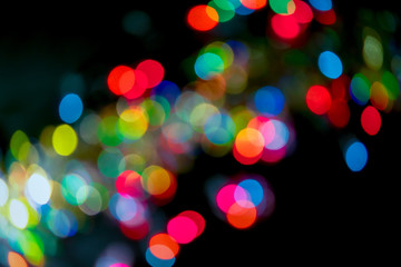 Festive lights blurred bokeh background real photo. Design element for color spots in lightener mode.