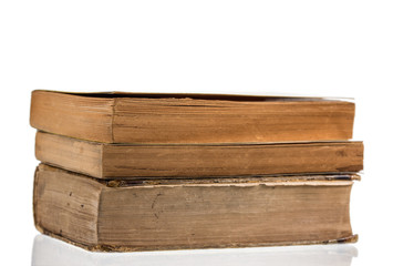 old books on white background
