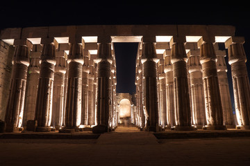 Luxor Temple by night at Luxor, Egypt