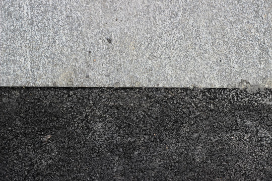 Grey marble tile and new asphalt surface texture detail close up