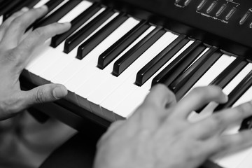 Piano tuning sound before jazz concert