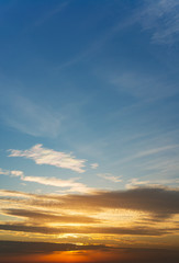 Fantastic clouds at sunrise, vertical panorama