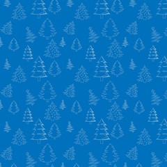 Christmas tree line white design on blue  background vector illustration