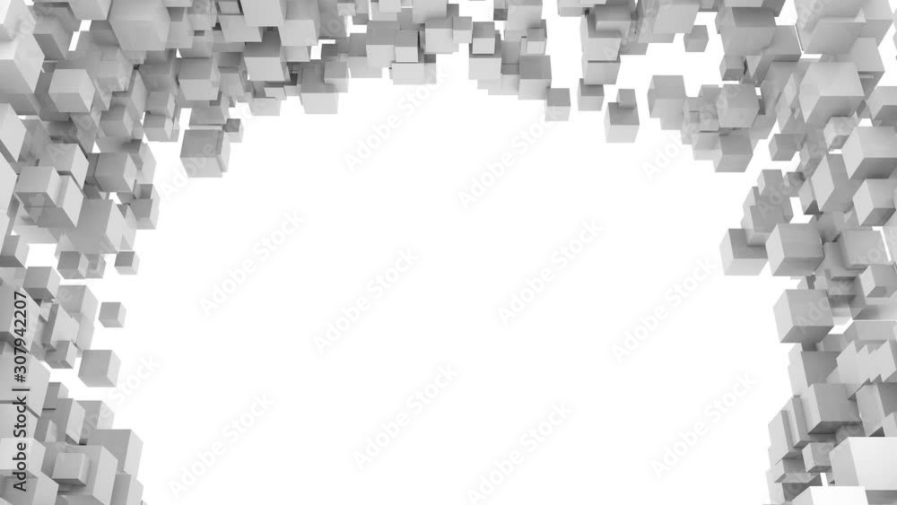 Poster Arch of transforming cubes. Frame for text. Seamless loop.