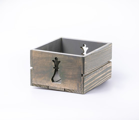 Empty decorative wooden crate isolated on white