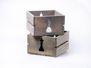 Empty decorative crates, isolated on white