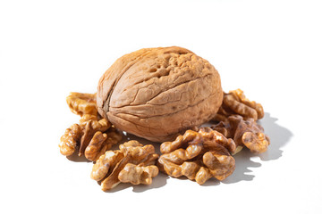 Walnuts isolated on white background.