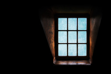 Snow blizzard outside the window, darkness