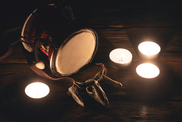 Shamanic accessories close up. Shaman concept.