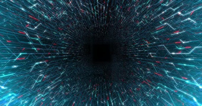 4K seamless loop abstract futuristic electronic circuit board. Electrical signals flowing in electrical conductors PCB. neural network and big data. artificial intelligence, matrix. 3D render