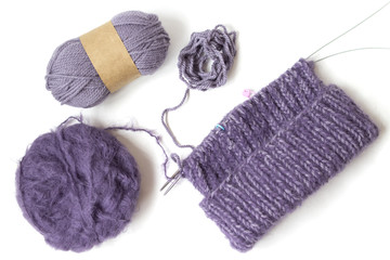 Woolen yarn balls on the white background