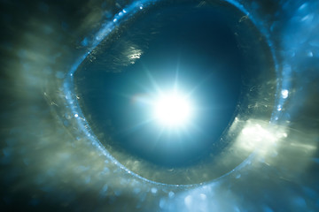 Easy to add overlay or screen filter over photos. Abstract sun burst. Digital lens flare background. Gleams rounded and hexagonal shapes, rainbow halo, iridescent glare.