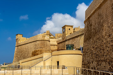 View to the entrance to Cittadella, St. Martin's Demi-Bastion and clock tower.