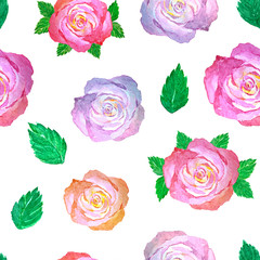 Seamless pattern with roses and leaves, bright illustration for card, wrapping paper, invitation
