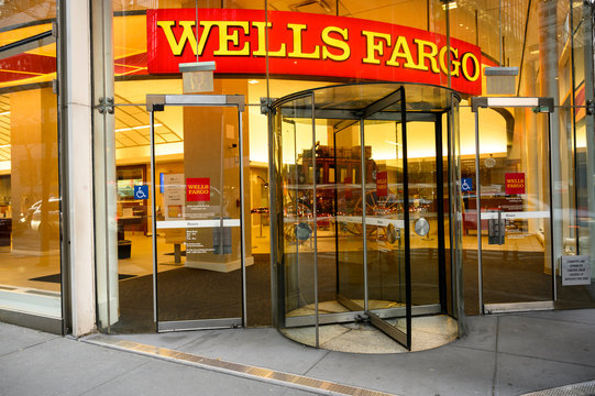 New York, New York, USA - December 5, 2019: A Wells Fargo bank brand on Madison Avenue in Manhattan.