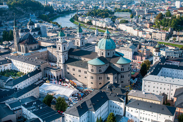 Cityscape picturesque Salzburg holiday tourist resort city in Austria, Europe