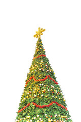 Isolated view of sixty foot Christmas tree with colorful baubles and lighting display in Texas, America