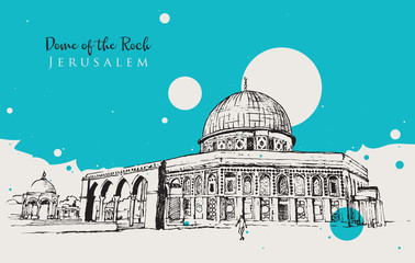 Drawing sketch illustration of Dome of the Rock - obrazy, fototapety, plakaty