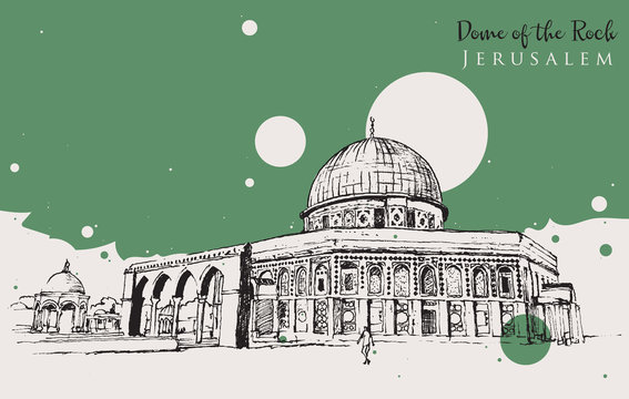 Drawing sketch illustration of Dome of the Rock