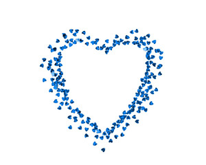 The fashionable color of 2020 is classic blue. Copy space. Frame of hearts