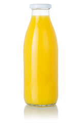 Orange fruit juice smoothie drink in a bottle isolated on white